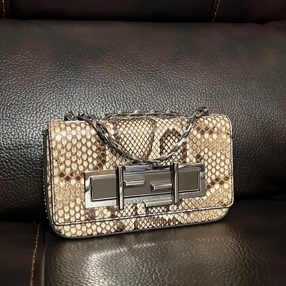 Fendi 3baguette Small Python Leather Chained Cros… - image 2